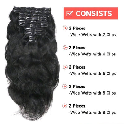10pcs Natural Wave Black Clip in Hair Extensions